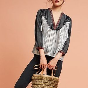 Anthropologie Harlyn Embroidered Peasant Top